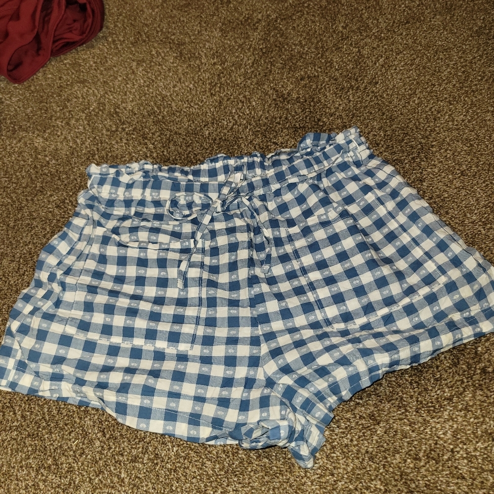 LC Lauren Conrad Blue and White Gingham High Waist Shorts
